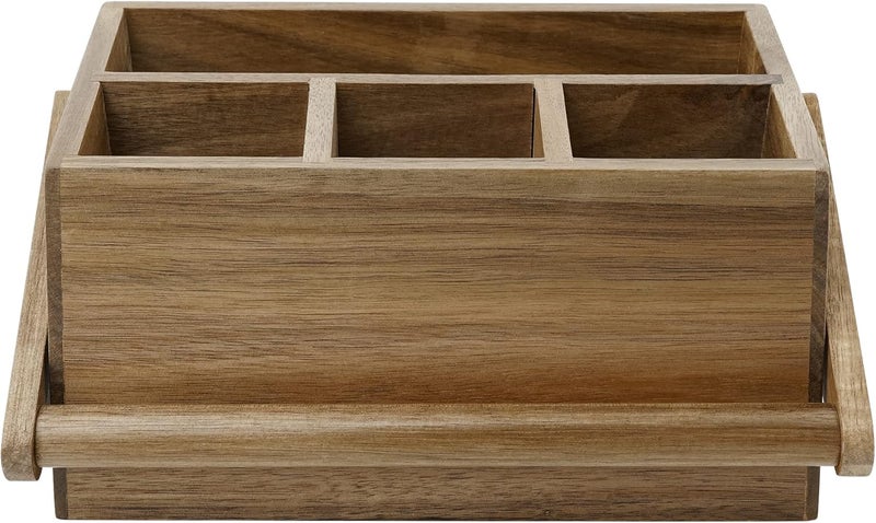 VaeFae Acacia Silverware Caddy with Handle, Wooden Utensil Holder, Mulip-pose Organizer for Kitchen, Office, Bathroom, Bedroom - Image 2